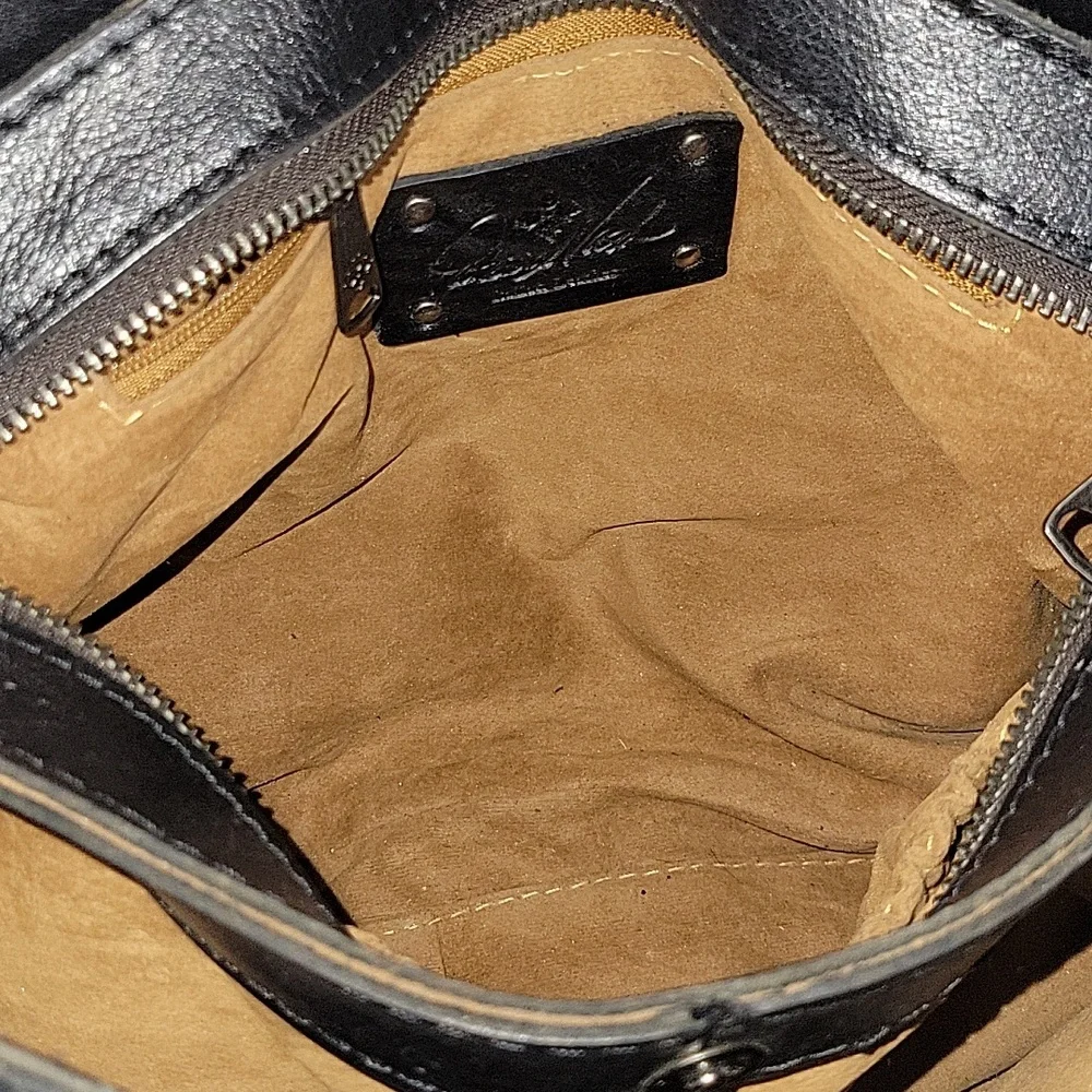 Patricia Nash Rienzo Black Leather Shoulder Bag Satchel Handbag Purse